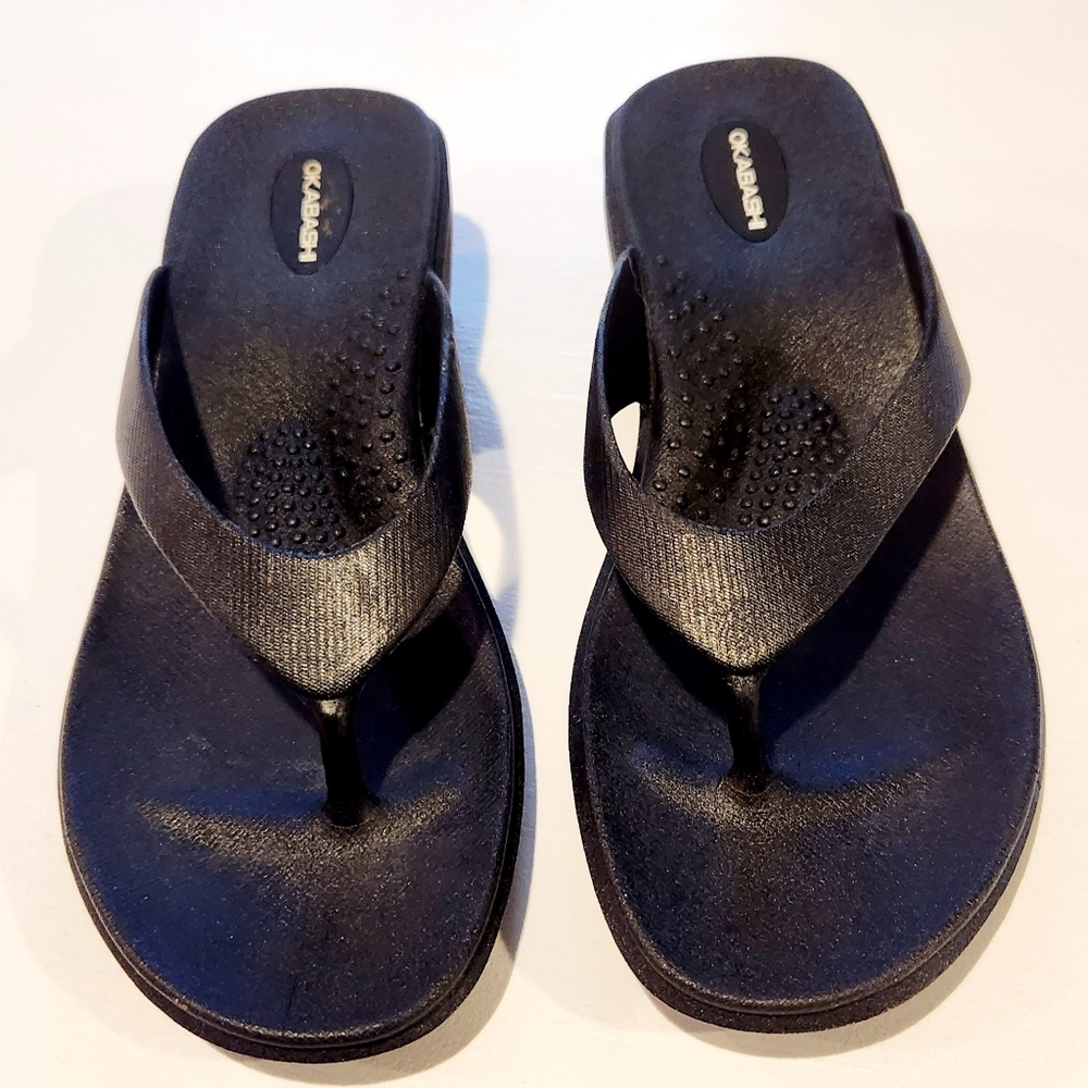 Okabashi Orthopedic Arch Support Sandals Womens Black Flip Flops Size Med/Large